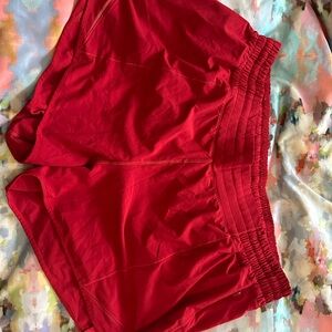 Lululemon Athletica Red hotty hot Shorts hr high rise 4 inch inseam size 14 EUC